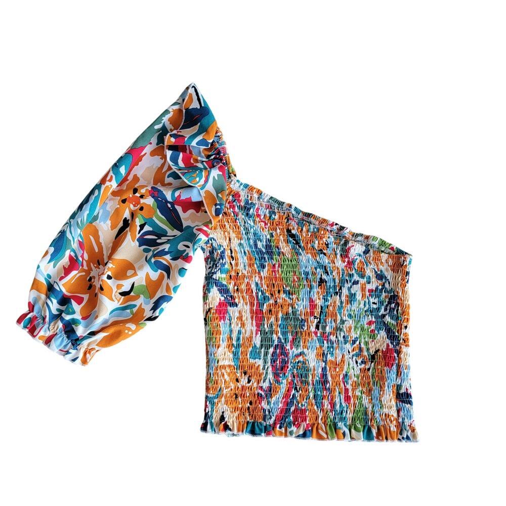 SHEIN Floral One Shoulder Ruched Top - Picture 2 of 6